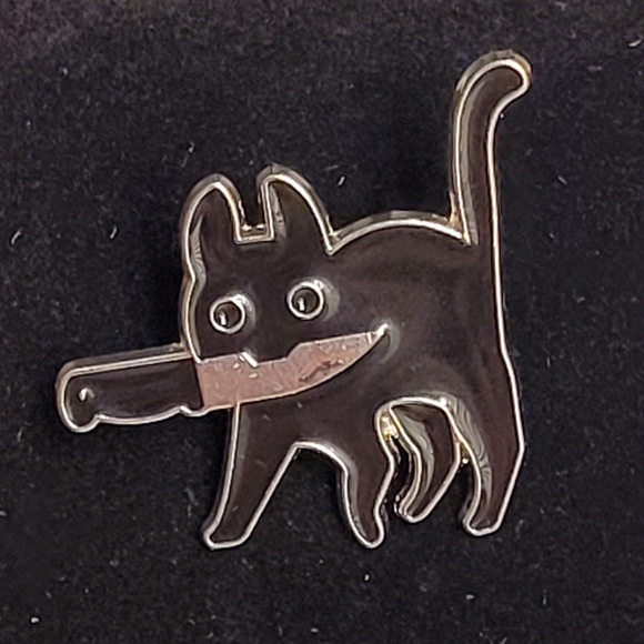 Black Cat With A Knife Enamel Pin - Picture 2 of 9